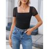 imageAvidlove Womens Square Neck Sheer Mesh Short Sleeve Bodysuit Ruched Going Out Sexy Thong Bodysuits TopsBlack