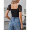 imageAvidlove Womens Square Neck Sheer Mesh Short Sleeve Bodysuit Ruched Going Out Sexy Thong Bodysuits TopsBlack