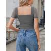 imageAvidlove Womens Square Neck Sheer Mesh Short Sleeve Bodysuit Ruched Going Out Sexy Thong Bodysuits TopsDark Grey