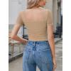 imageAvidlove Womens Square Neck Sheer Mesh Short Sleeve Bodysuit Ruched Going Out Sexy Thong Bodysuits TopsKhaki
