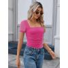 imageAvidlove Womens Square Neck Sheer Mesh Short Sleeve Bodysuit Ruched Going Out Sexy Thong Bodysuits TopsPink