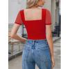 imageAvidlove Womens Square Neck Sheer Mesh Short Sleeve Bodysuit Ruched Going Out Sexy Thong Bodysuits TopsRed