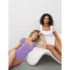 imageAvidlove Womens Square Neck Sheer Mesh Short Sleeve Bodysuit Ruched Going Out Sexy Thong Bodysuits TopsViolet