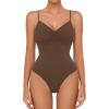 imageAvidlove Body Suits for Womens Sexy Ruched V Neck Thong Bodysuit Backless Sleeveless Double Lined Cami Body Suit TopBrown
