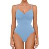 imageAvidlove Body Suits for Womens Sexy Ruched V Neck Thong Bodysuit Backless Sleeveless Double Lined Cami Body Suit TopLight Blue