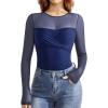 imageAvidlove Bodysuits for Women Long Sleeve Crew Neck Body Suit One Piece Sheer Leotard Twist Knot Going Out TopsNavy Blue
