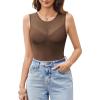 imageAvidlove Bodysuits for Women Summer Tops Mesh Crew Neck Leotards Shirts Sleeveless Going Out Bodysuit TopsBrown