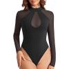 imageAvidlove Long Sleeve Bodysuits for Women Mesh Bodysuit Top Mock Neck Thong Body Suit Going Out TopsBlack