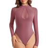 imageAvidlove Long Sleeve Bodysuits for Women Mesh Bodysuit Top Mock Neck Thong Body Suit Going Out TopsPurple Red