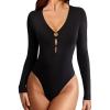 imageAvidlove Long Sleeve Bodysuits for Women Sexy Cutout Plunge Deep V Neck Thong Bodysuit Double Line Going Out Tops ORingBlack