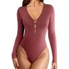 imageAvidlove Long Sleeve Bodysuits for Women Sexy Cutout Plunge Deep V Neck Thong Bodysuit Double Line Going Out Tops ORingDark Purple Red