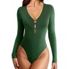 imageAvidlove Long Sleeve Bodysuits for Women Sexy Cutout Plunge Deep V Neck Thong Bodysuit Double Line Going Out Tops ORingGreen