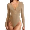 imageAvidlove Long Sleeve Bodysuits for Women Sexy Cutout Plunge Deep V Neck Thong Bodysuit Double Line Going Out Tops ORingKhaki