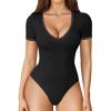 imageAvidlove Short Sleeve Bodysuit for Women Lace V Neck Body Suits Double Lined Bodysuits Sexy Going Out TopBlack