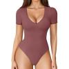 imageAvidlove Short Sleeve Bodysuit for Women Lace V Neck Body Suits Double Lined Bodysuits Sexy Going Out TopPurple Red