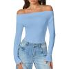 imageAvidlove Women Off the Shoulder Long Sleeve Bodysuit Double Lined Thong Body Suits Tops Soft Sexy OutfitsLight Blue