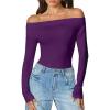 imageAvidlove Women Off the Shoulder Long Sleeve Bodysuit Double Lined Thong Body Suits Tops Soft Sexy OutfitsPurple