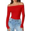 imageAvidlove Women Off the Shoulder Long Sleeve Bodysuit Double Lined Thong Body Suits Tops Soft Sexy OutfitsRed