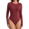 imageAvidlove Womens Crew Neck Long Sleeve Bodysuits Basic Slim Tops Double Lined Thong BodysuitBurgundy