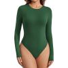 imageAvidlove Womens Crew Neck Long Sleeve Bodysuits Basic Slim Tops Double Lined Thong BodysuitGreen