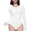 imageAvidlove Womens Crew Neck Long Sleeve Bodysuits Basic Slim Tops Double Lined Thong BodysuitWhite