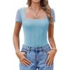 imageAvidlove Womens Short Sleeve Bodysuits Sexy Square Neck Body Suit Mesh Double Lined Tshirt Leotard Tops Going OutLight Blue
