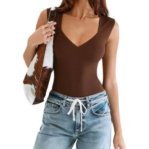 imageAvidlove Body Suits for Womens Sexy Bodysuit Tank Top Thong Body Suit Seamless Double Lined Going Out TopsBrown