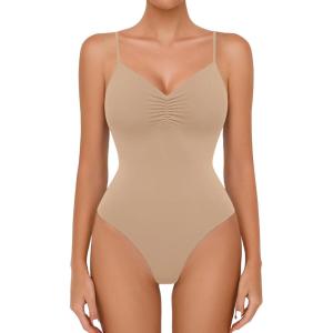 imageAvidlove Body Suits for Womens Sexy Ruched V Neck Thong Bodysuit Backless Sleeveless Double Lined Cami Body Suit TopChampagne