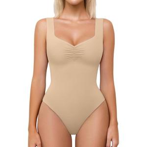 imageAvidlove Bodysuits for Women Sweetheart Neck Ruched Body Suit Seamless Double Lined Tank Top SlimmingNude