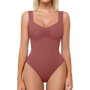 imageAvidlove Bodysuits for Women Sweetheart Neck Ruched Body Suit Seamless Double Lined Tank Top SlimmingPurple Red