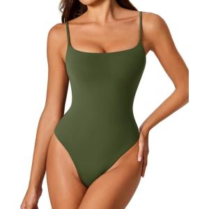 imageAvidlove Tank Top Bodysuit for Women Square Neck Double Lined Body Suits One Piece Thong Basic Summer Cami TopsArmy Green