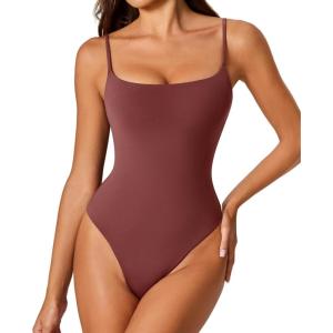 imageAvidlove Tank Top Bodysuit for Women Square Neck Double Lined Body Suits One Piece Thong Basic Summer Cami TopsDark Fuchsia