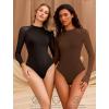 imageAvidlove Long Sleeve Bodysuit Top for Women Turtleneck Sheer Mesh Bodysuit Black LeotardsBlackXS