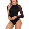 imageAvidlove Long Sleeve Bodysuit Top for Women Turtleneck Sheer Mesh Bodysuit Black LeotardsBlackXS