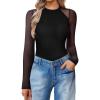 imageAvidlove Long Sleeve Bodysuit Top for Women Turtleneck Sheer Mesh Bodysuit Black LeotardsBlackXS