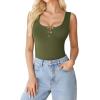 imageAvidlove Bodysuits for Women Button Down Square Neck Sleeveless Body Suit Snap Closure Double Lined Tank Tops BodysuitArmy Green