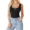 imageAvidlove Bodysuits for Women Button Down Square Neck Sleeveless Body Suit Snap Closure Double Lined Tank Tops BodysuitBlack