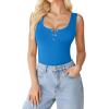 imageAvidlove Bodysuits for Women Button Down Square Neck Sleeveless Body Suit Snap Closure Double Lined Tank Tops BodysuitBlue