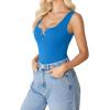 imageAvidlove Bodysuits for Women Button Down Square Neck Sleeveless Body Suit Snap Closure Double Lined Tank Tops BodysuitBlue