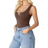 imageAvidlove Bodysuits for Women Button Down Square Neck Sleeveless Body Suit Snap Closure Double Lined Tank Tops BodysuitBrown