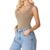 imageAvidlove Bodysuits for Women Button Down Square Neck Sleeveless Body Suit Snap Closure Double Lined Tank Tops BodysuitKhaki