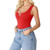 imageAvidlove Bodysuits for Women Button Down Square Neck Sleeveless Body Suit Snap Closure Double Lined Tank Tops BodysuitRed