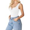 imageAvidlove Bodysuits for Women Button Down Square Neck Sleeveless Body Suit Snap Closure Double Lined Tank Tops BodysuitWhite