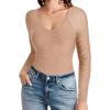 imageAvidlove Long Sleeve Bodysuit for Women Sexy V Neck Mesh Ruched Shapewear Body Suits Going Out Leotard TopsBeige