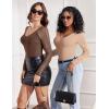 imageAvidlove Long Sleeve Bodysuit for Women Sexy V Neck Mesh Ruched Shapewear Body Suits Going Out Leotard TopsBrown