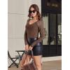 imageAvidlove Long Sleeve Bodysuit for Women Sexy V Neck Mesh Ruched Shapewear Body Suits Going Out Leotard TopsBrown