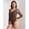 imageAvidlove Long Sleeve Bodysuit for Women Sexy V Neck Mesh Ruched Shapewear Body Suits Going Out Leotard TopsBrown
