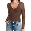 imageAvidlove Long Sleeve Bodysuit for Women Sexy V Neck Mesh Ruched Shapewear Body Suits Going Out Leotard TopsBrown