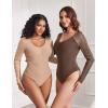 imageAvidlove Long Sleeve Bodysuit for Women Sexy V Neck Mesh Ruched Shapewear Body Suits Going Out Leotard TopsBrown