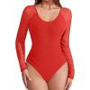 imageAvidlove Long Sleeve Bodysuit for Women Sexy V Neck Mesh Ruched Shapewear Body Suits Going Out Leotard TopsRed